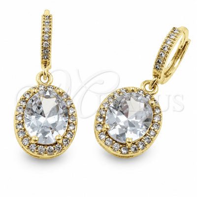 Oro Laminado Dangle Earring, Gold Filled Style Cluster Design, with White Cubic Zirconia and White Micro Pave, Polished, Golden Finish, 02.472.0014