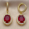 Oro Laminado Dangle Earring, Gold Filled Style Cluster Design, with Garnet and White Cubic Zirconia, Polished, Golden Finish, 02.472.0014.1