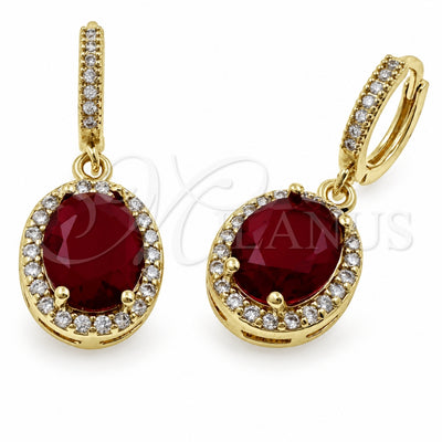 Oro Laminado Dangle Earring, Gold Filled Style Cluster Design, with Garnet and White Cubic Zirconia, Polished, Golden Finish, 02.472.0014.1