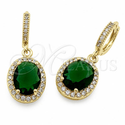Oro Laminado Dangle Earring, Gold Filled Style Cluster Design, with Green and White Cubic Zirconia, Polished, Golden Finish, 02.472.0014.2