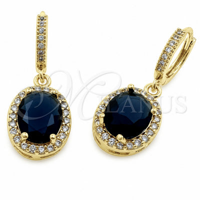 Oro Laminado Dangle Earring, Gold Filled Style Cluster Design, with Sapphire Blue and White Cubic Zirconia, Polished, Golden Finish, 02.472.0014.3