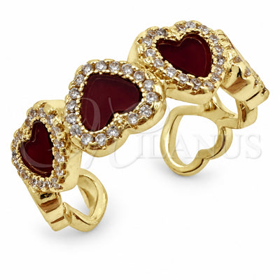 Oro Laminado Multi Stone Ring, Gold Filled Style Heart and Cluster Design, with Light Siam Mother of Pearl and White Micro Pave, Polished, Golden Finish, 01.472.0006.1 (One size fits all)