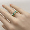 Oro Laminado Multi Stone Ring, Gold Filled Style Heart and Cluster Design, with Turquoise Mother of Pearl and White Micro Pave, Polished, Golden Finish, 01.472.0006.2 (One size fits all)
