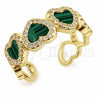 Oro Laminado Multi Stone Ring, Gold Filled Style Heart and Cluster Design, with Turquoise Mother of Pearl and White Micro Pave, Polished, Golden Finish, 01.472.0006.2 (One size fits all)