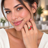Oro Laminado Elegant Ring, Gold Filled Style Strawberry and Cherry Design, Red Enamel Finish, Golden Finish, 01.472.0009 (One size fits all)