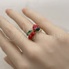 Oro Laminado Elegant Ring, Gold Filled Style Strawberry and Cherry Design, Red Enamel Finish, Golden Finish, 01.472.0009 (One size fits all)