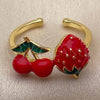 Oro Laminado Elegant Ring, Gold Filled Style Strawberry and Cherry Design, Red Enamel Finish, Golden Finish, 01.472.0009 (One size fits all)