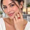 Oro Laminado Elegant Ring, Gold Filled Style Strawberry Design, Red Enamel Finish, Golden Finish, 01.472.0010 (One size fits all)