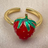 Oro Laminado Elegant Ring, Gold Filled Style Strawberry Design, Red Enamel Finish, Golden Finish, 01.472.0010 (One size fits all)