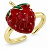 Oro Laminado Elegant Ring, Gold Filled Style Strawberry Design, Red Enamel Finish, Golden Finish, 01.472.0010 (One size fits all)