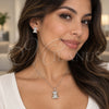 White Gold Filled Earring and Pendant Adult Set, Teddy Bear and Rolo Design, with White Cubic Zirconia, Polished, Rhodium Finish, 10.284.0013.1