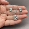 White Gold Filled Earring and Pendant Adult Set, Teddy Bear and Rolo Design, with White Cubic Zirconia, Polished, Rhodium Finish, 10.284.0013.1