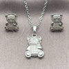 White Gold Filled Earring and Pendant Adult Set, Teddy Bear and Rolo Design, with White Cubic Zirconia, Polished, Rhodium Finish, 10.284.0013.1