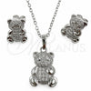 White Gold Filled Earring and Pendant Adult Set, Teddy Bear and Rolo Design, with White Cubic Zirconia, Polished, Rhodium Finish, 10.284.0013.1