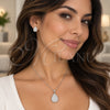 White Gold Filled Earring and Pendant Adult Set, Teardrop and Rolo Design, with White Cubic Zirconia, Polished, Rhodium Finish, 10.448.0023