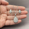 White Gold Filled Earring and Pendant Adult Set, Teardrop and Rolo Design, with White Cubic Zirconia, Polished, Rhodium Finish, 10.448.0023