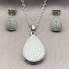 White Gold Filled Earring and Pendant Adult Set, Teardrop and Rolo Design, with White Cubic Zirconia, Polished, Rhodium Finish, 10.448.0023
