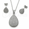 White Gold Filled Earring and Pendant Adult Set, Teardrop and Rolo Design, with White Cubic Zirconia, Polished, Rhodium Finish, 10.448.0023