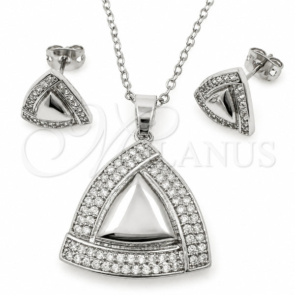 White Gold Filled Earring and Pendant Adult Set, Love Knot Design, with White Cubic Zirconia, Polished, Rhodium Finish, 10.448.0024