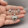 White Gold Filled Earring and Pendant Adult Set, Heart Design, with White Cubic Zirconia, Polished, Rhodium Finish, 10.448.0025