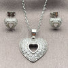 White Gold Filled Earring and Pendant Adult Set, Heart Design, with White Cubic Zirconia, Polished, Rhodium Finish, 10.448.0025