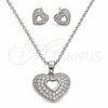 White Gold Filled Earring and Pendant Adult Set, Heart Design, with White Cubic Zirconia, Polished, Rhodium Finish, 10.448.0025