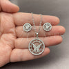 White Gold Filled Earring and Pendant Adult Set, Butterfly Design, with White Cubic Zirconia, Polished, Rhodium Finish, 10.448.0026