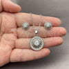 White Gold Filled Earring and Pendant Adult Set, Cluster and Filigree Design, with White Cubic Zirconia, Polished, Rhodium Finish, 10.448.0027