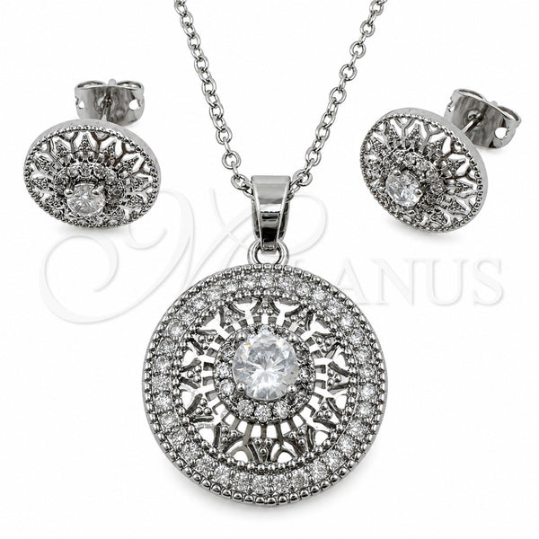 White Gold Filled Earring and Pendant Adult Set, Cluster and Filigree Design, with White Cubic Zirconia, Polished, Rhodium Finish, 10.448.0027