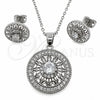 White Gold Filled Earring and Pendant Adult Set, Cluster and Filigree Design, with White Cubic Zirconia, Polished, Rhodium Finish, 10.448.0027
