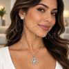 White Gold Filled Earring and Pendant Adult Set, Butterfly and Flower Design, with White Cubic Zirconia, Polished, Rhodium Finish, 10.448.0028