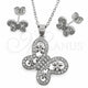 Juego de Arete y Dije de Adulto 10.448.0028 Oro Laminado Blanco, Diseño de Mariposa y Flor, con Zirconia Cubica Blanca, Pulido, Rodinado