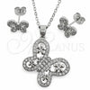White Gold Filled Earring and Pendant Adult Set, Butterfly and Flower Design, with White Cubic Zirconia, Polished, Rhodium Finish, 10.448.0028