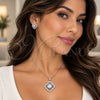 White Gold Filled Earring and Pendant Adult Set, Four-leaf Clover and Cluster Design, with White Cubic Zirconia, Polished, Rhodium Finish, 10.448.0029