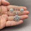 White Gold Filled Earring and Pendant Adult Set, Four-leaf Clover and Cluster Design, with White Cubic Zirconia, Polished, Rhodium Finish, 10.448.0029