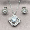 White Gold Filled Earring and Pendant Adult Set, Four-leaf Clover and Cluster Design, with White Cubic Zirconia, Polished, Rhodium Finish, 10.448.0029