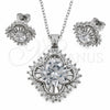 White Gold Filled Earring and Pendant Adult Set, Four-leaf Clover and Cluster Design, with White Cubic Zirconia, Polished, Rhodium Finish, 10.448.0029