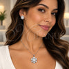 White Gold Filled Earring and Pendant Adult Set, Flower and Heart Design, with White Cubic Zirconia, Polished, Rhodium Finish, 10.448.0030