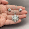 White Gold Filled Earring and Pendant Adult Set, Flower and Heart Design, with White Cubic Zirconia, Polished, Rhodium Finish, 10.448.0030