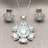 White Gold Filled Earring and Pendant Adult Set, Flower and Heart Design, with White Cubic Zirconia, Polished, Rhodium Finish, 10.448.0030