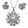 White Gold Filled Earring and Pendant Adult Set, Flower and Heart Design, with White Cubic Zirconia, Polished, Rhodium Finish, 10.448.0030