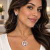 White Gold Filled Earring and Pendant Adult Set, Heart and Baguette Design, with White Cubic Zirconia, Polished, Rhodium Finish, 10.448.0031