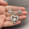 White Gold Filled Earring and Pendant Adult Set, Heart and Baguette Design, with White Cubic Zirconia, Polished, Rhodium Finish, 10.448.0031