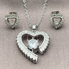 White Gold Filled Earring and Pendant Adult Set, Heart and Baguette Design, with White Cubic Zirconia, Polished, Rhodium Finish, 10.448.0031