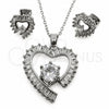 White Gold Filled Earring and Pendant Adult Set, Heart and Baguette Design, with White Cubic Zirconia, Polished, Rhodium Finish, 10.448.0031