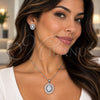 White Gold Filled Earring and Pendant Adult Set, Baguette and Cluster Design, with White Cubic Zirconia, Polished, Rhodium Finish, 10.448.0032