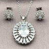 White Gold Filled Earring and Pendant Adult Set, Baguette and Cluster Design, with White Cubic Zirconia, Polished, Rhodium Finish, 10.448.0032