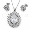 White Gold Filled Earring and Pendant Adult Set, Baguette and Cluster Design, with White Cubic Zirconia, Polished, Rhodium Finish, 10.448.0032