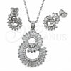 White Gold Filled Earring and Pendant Adult Set, Baguette Design, with White Cubic Zirconia and White Micro Pave, Polished, Rhodium Finish, 10.448.0033