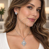 White Gold Filled Earring and Pendant Adult Set, Teardrop and Cluster Design, with White Cubic Zirconia, Polished, Rhodium Finish, 10.448.0034
